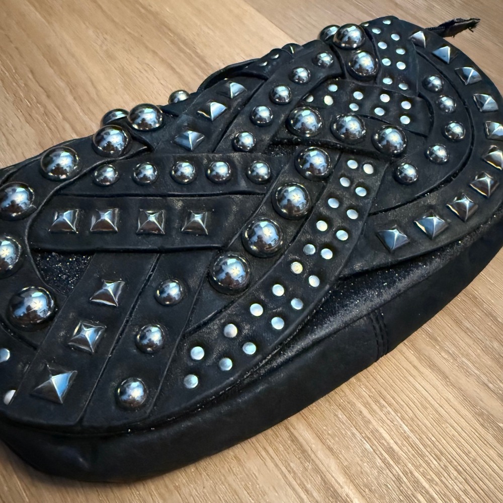 Nicole Lee USA Black Studded Clutch Bag Y2K Grunge Silver Pyramid Dome Studs